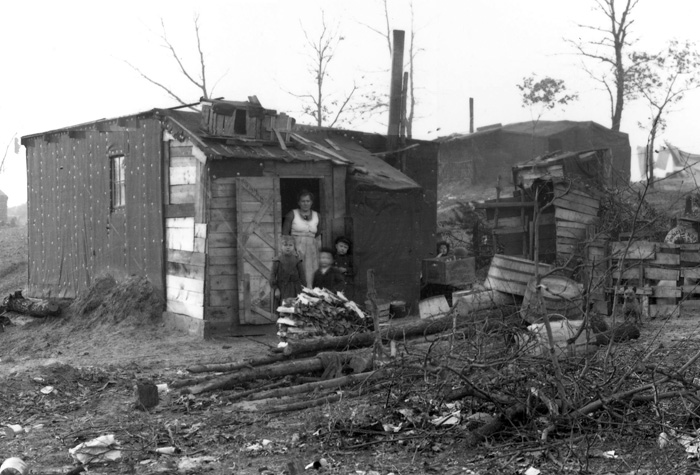 Tar paper shacks on the river