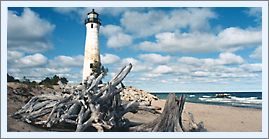 The Crisp Point Lighthouse on Lake Superior Bath Towel by Doug